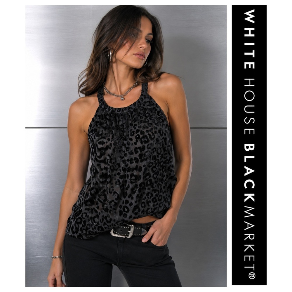 WHBM Y2K Style Black Burnout Velvet Animal Print Sleeveless Tank Top L - Picture 1 of 10